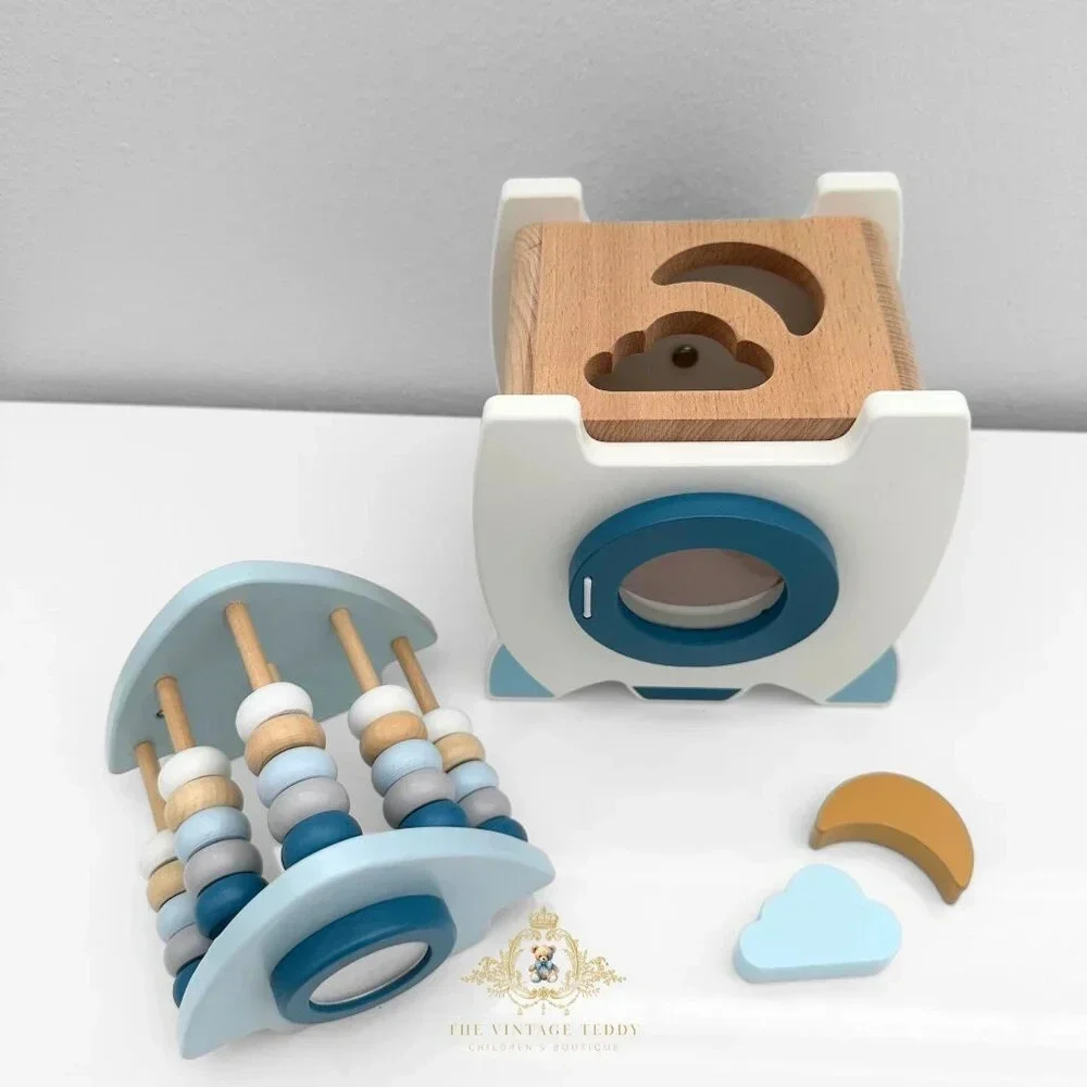 NWT Cute Wooden Rocket Ship Activity Play Set Children’s Early Learning Toys